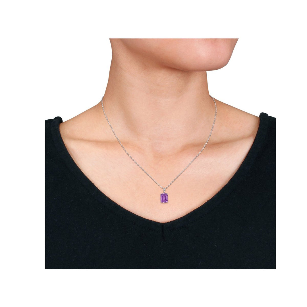 2.20 Carat (ctw) Amethyst Octagon Pendant Necklace in Sterling Silver with Chain Image 2