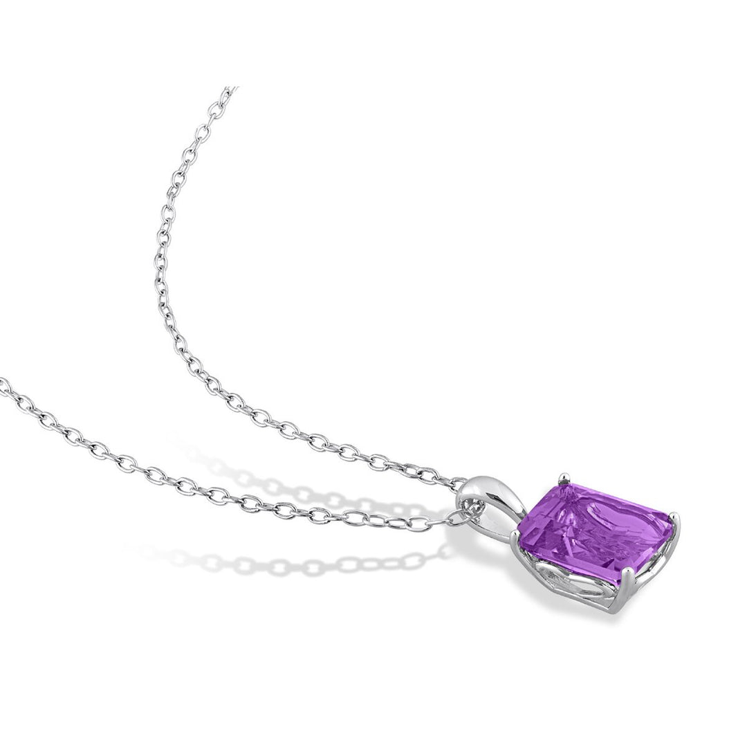 2.20 Carat (ctw) Amethyst Octagon Pendant Necklace in Sterling Silver with Chain Image 4