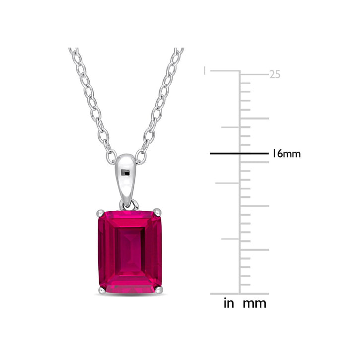 3.69 Carat (ctw) Lab-Created Ruby Octagon Pendant Necklace in Sterling Silver with Chain Image 3