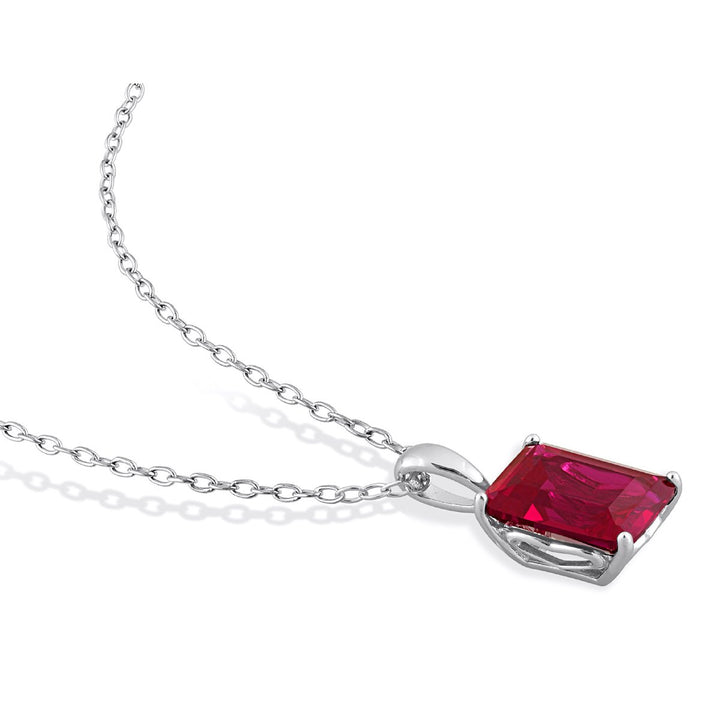 3.69 Carat (ctw) Lab-Created Ruby Octagon Pendant Necklace in Sterling Silver with Chain Image 4