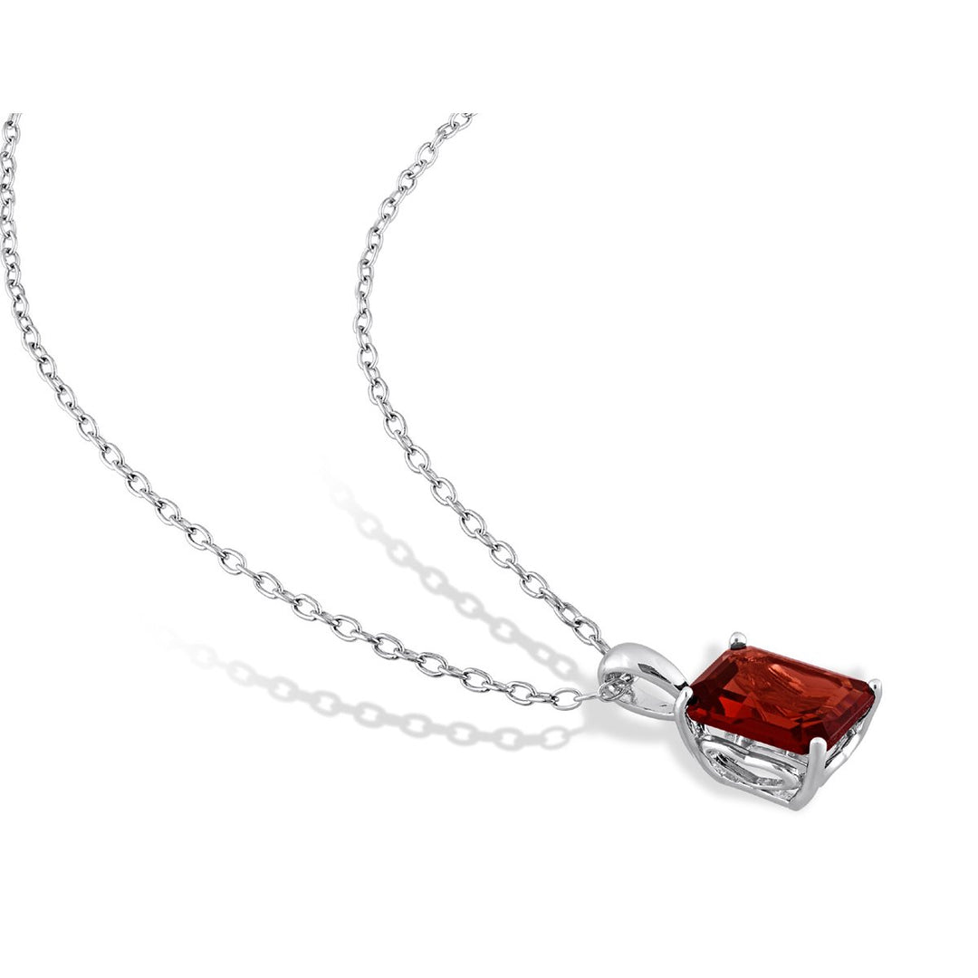 2.50 Carat (ctw) Garnet Octagon Pendant Necklace in Sterling Silver with Chain Image 4