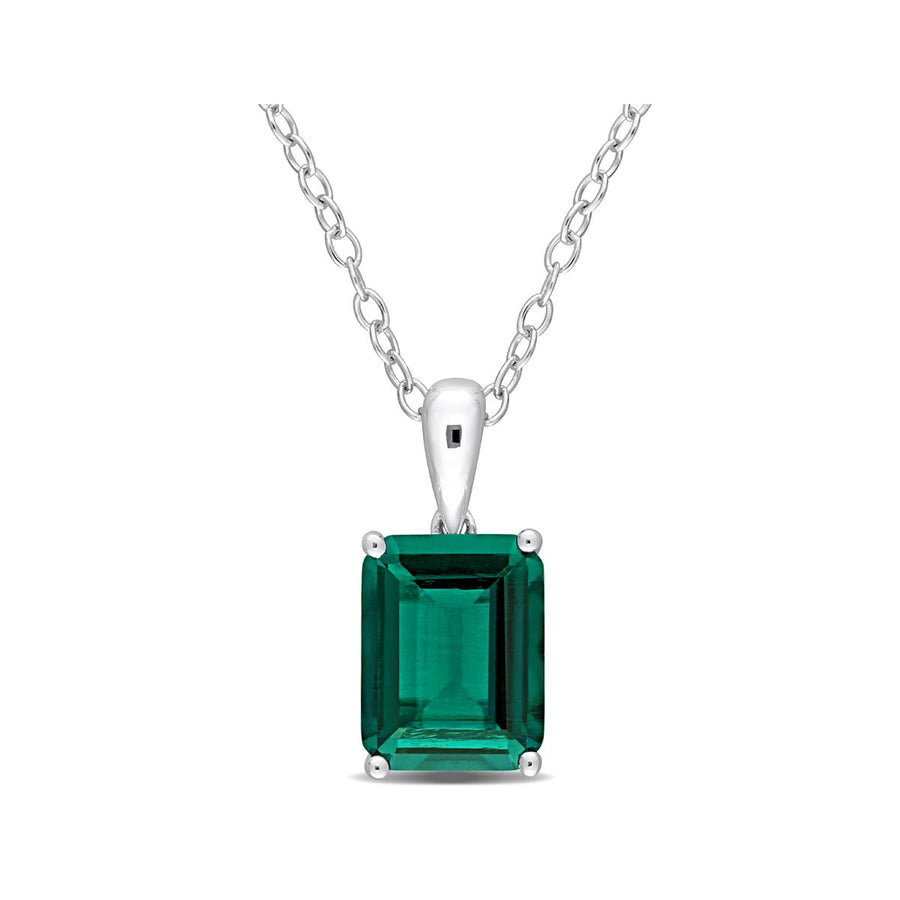 2.30 Carat (ctw) Lab-Created Emerald Octagon Pendant Necklace in Sterling Silver with Chain Image 1