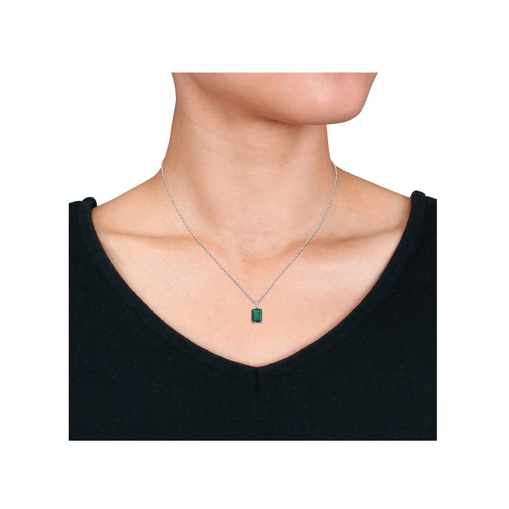 2.30 Carat (ctw) Lab-Created Emerald Octagon Pendant Necklace in Sterling Silver with Chain Image 2