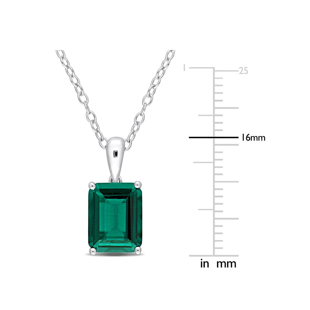 2.30 Carat (ctw) Lab-Created Emerald Octagon Pendant Necklace in Sterling Silver with Chain Image 3