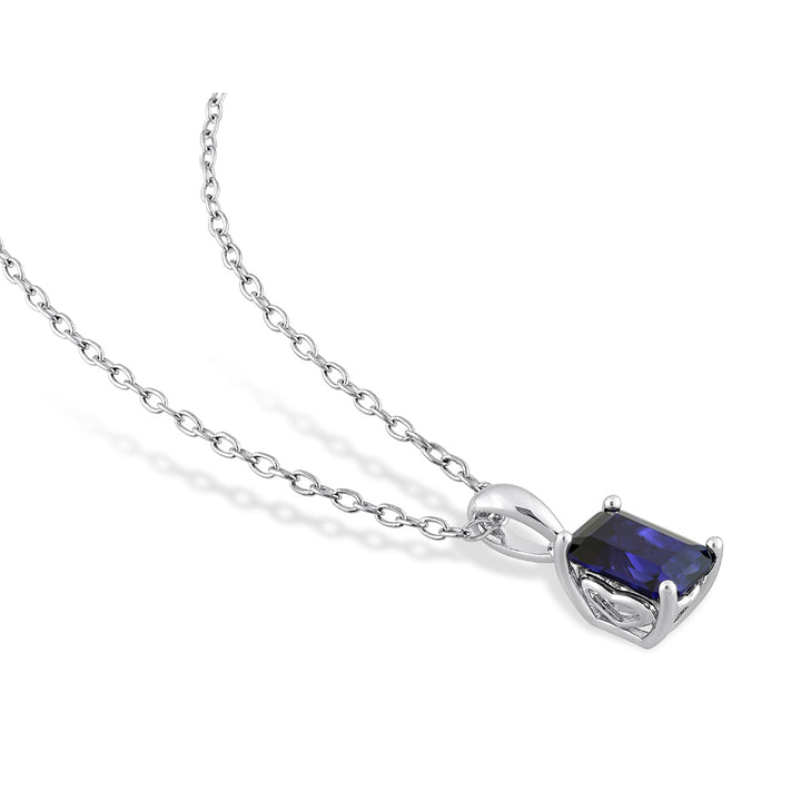 1.59 Carat (ctw) Lab-Created Blue Sapphire Octagon Pendant Necklace in Sterling Silver with Chain Image 4