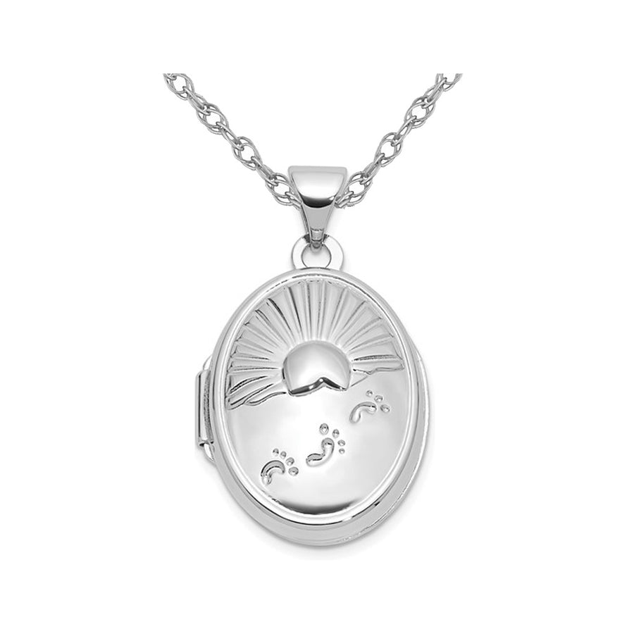 Sterling Silver Oval Sunset Locket Pendant Necklace with Chain Image 1