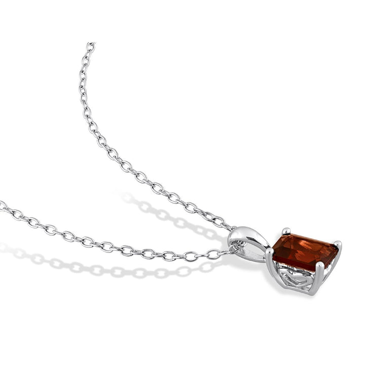 1.25 Carat (ctw) Garnet Octagon Pendant Necklace in Sterling Silver with Chain Image 4