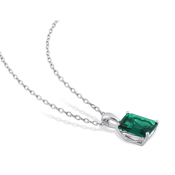 2.30 Carat (ctw) Lab-Created Emerald Octagon Pendant Necklace in Sterling Silver with Chain Image 4