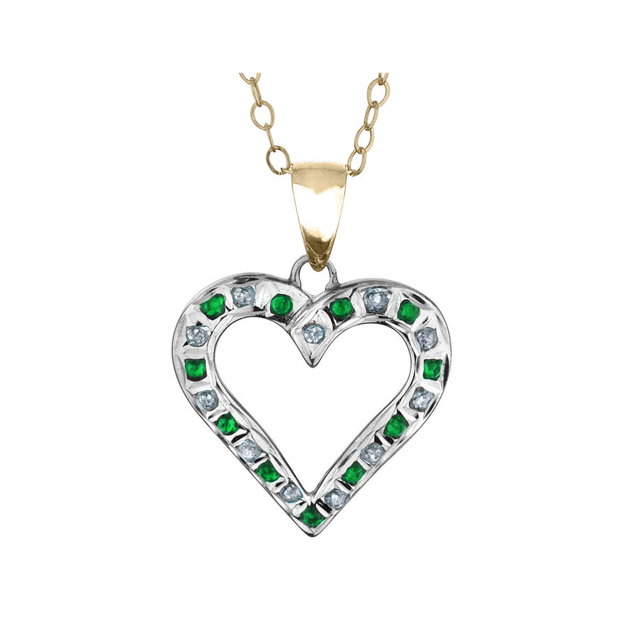 Green Emerald Heart Pendant Necklace in Sterling Silver and 14K Yellow Gold with Chain Image 1