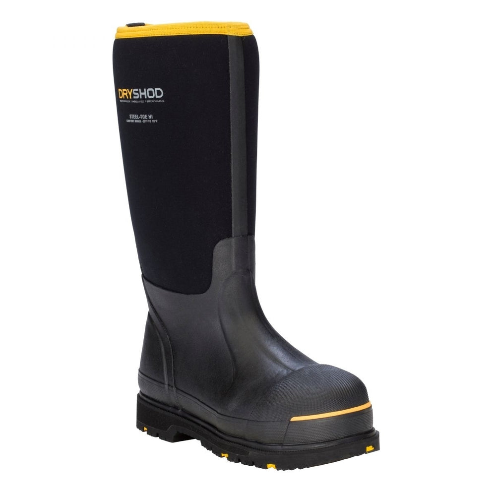 DRYSHOD WORK Mens Steel Toe Waterproof Work Boot Black/Yellow - STT-UH-BK ONE SIZE BLACK/YELLOW Image 2