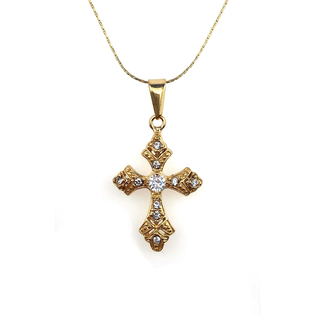 Paris Jewelry 24K Gold Cross Necklace 3ct Created Diamond CZ 18in Plated Image 1