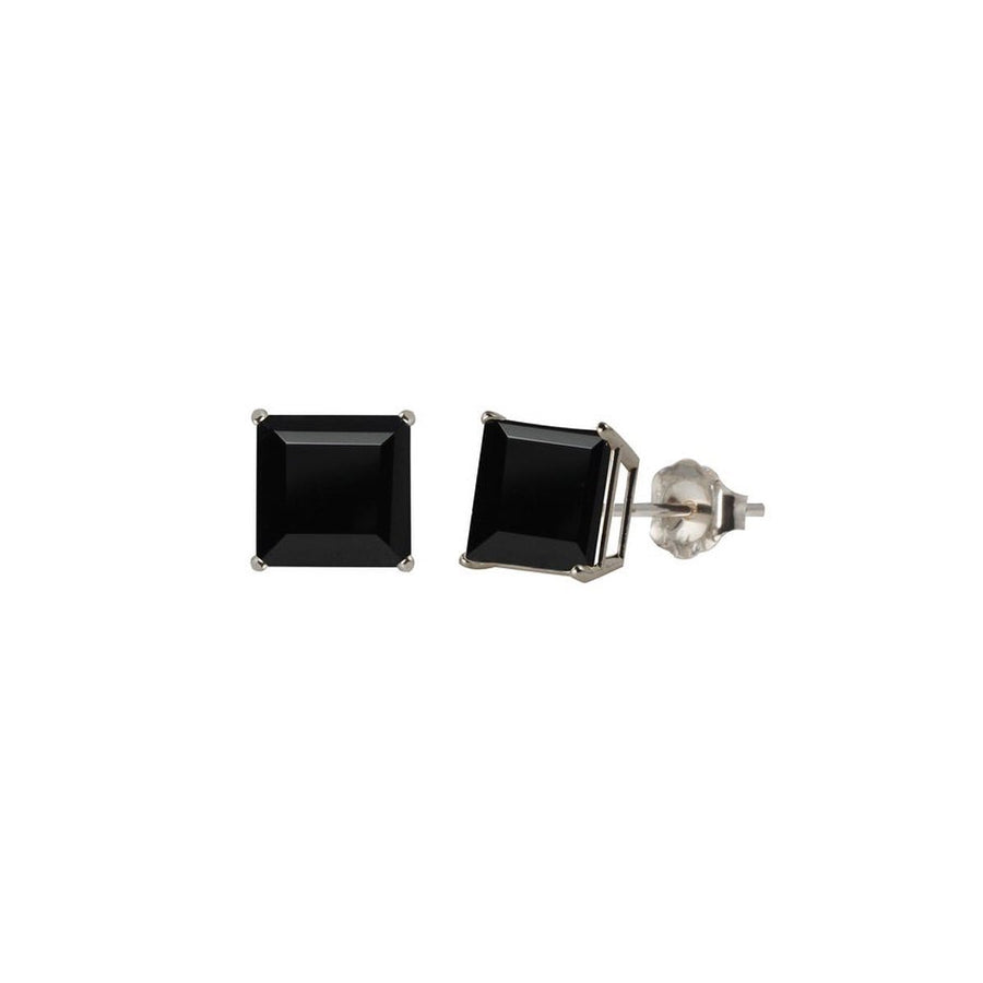 Paris Jewelry 14k White Gold Plated Black Sapphire CZ 4ct Square Stud Earrings Image 1