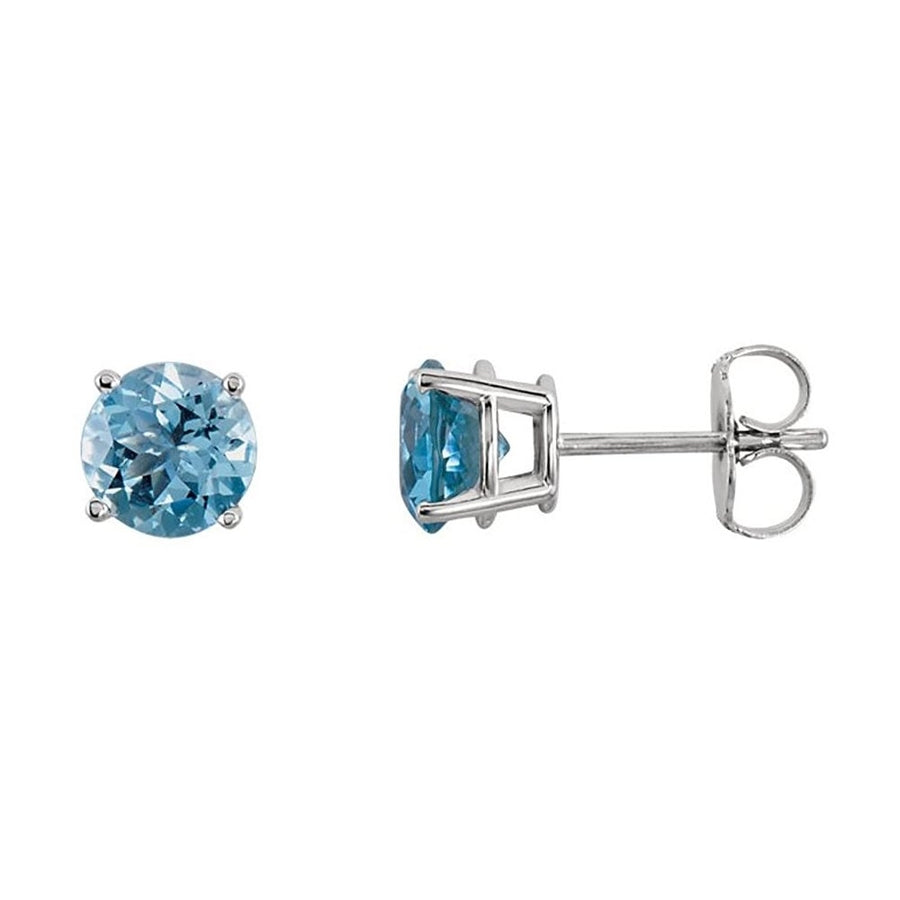 Paris Jewelry 14k White Gold Plated Over Sterling Silver 1-2 Carat Round Created Aquamarine CZ Sapphire Stud Earrings Image 1