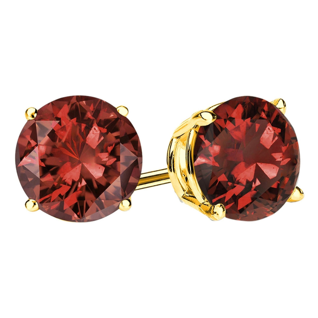 Paris Jewelry 10k Yellow Gold 4 Carat Round Created Garnet Sapphire CZ Stud Earrings Plated Image 1