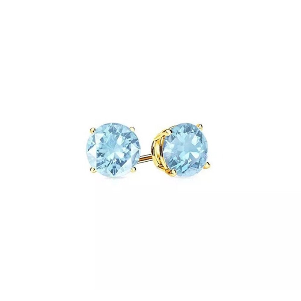 Paris Jewelry 10k Yellow Gold Plated 1-2 Carat Round Created Aquamarine CZ Sapphire Stud Earrings Image 1