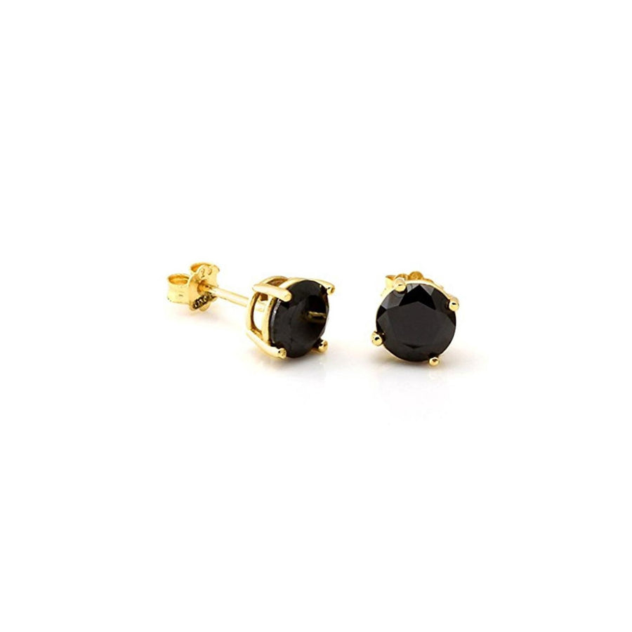 Paris Jewelry Yellow Gold Black CZ Simulated Earrings Round Sizes 3mm to 9mm Image 1