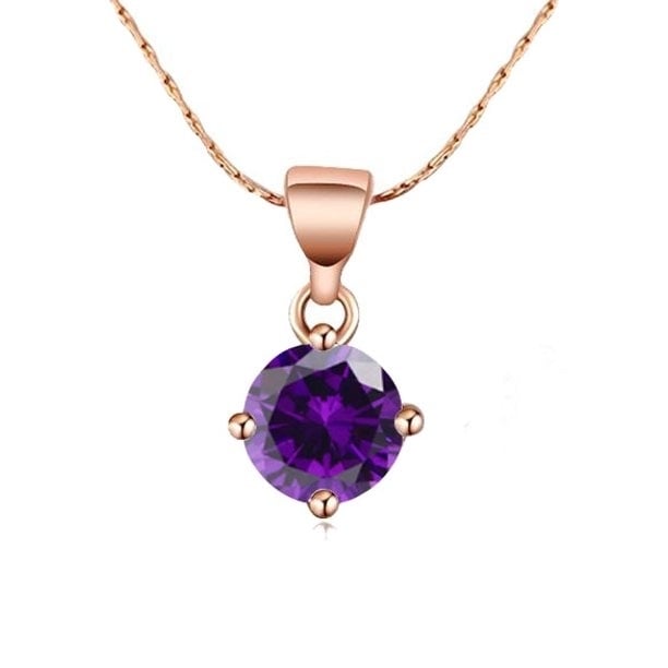 Paris Jewelry 18K Rose Gold 2 Carat Created Amethyst CZ Round Stud Necklace Plated 18 inch Image 1