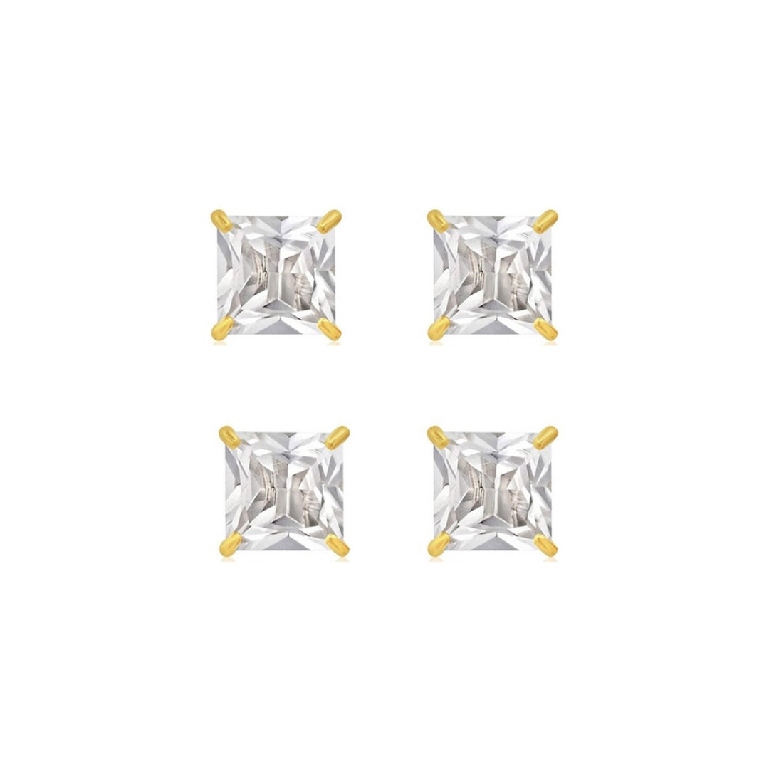 Paris Jewelry 10k Yellow Gold Plated Created White Sapphire CZ 1-2 Carat Square Stud Earrings Pack of 2 Image 1