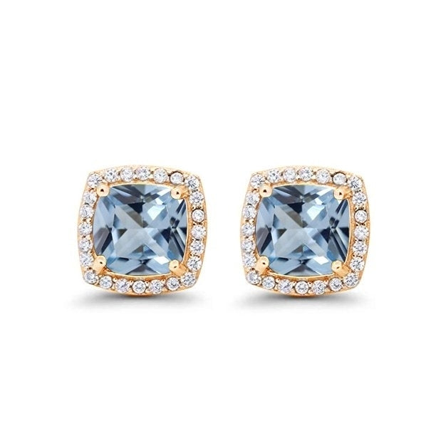 Paris Jewelry 24k Yellow Gold 4Ct Created Halo Princess Cut Aquamarine CZ Stud Earrings Plated Image 1