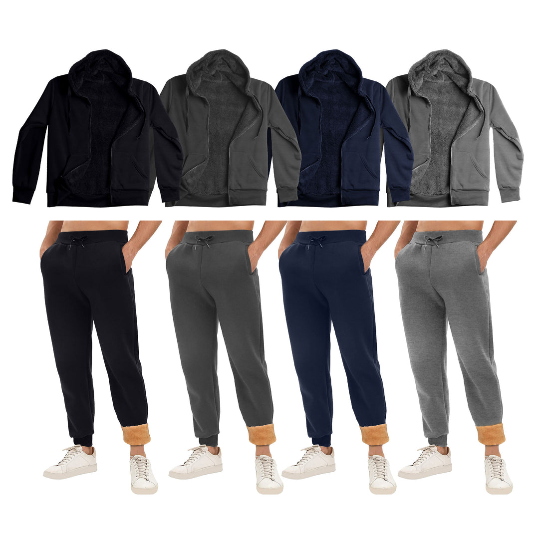 Mens Sherpa Lined Hoodie Jogger Tracksuit Set Full Zip Warm Casual Comfort Image 1