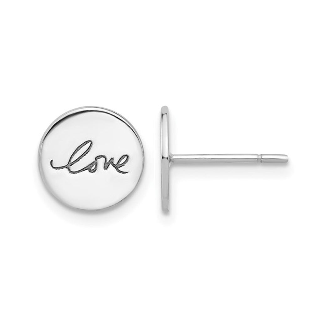 Sterling Silver LOVE Disc Post Earrings Image 1