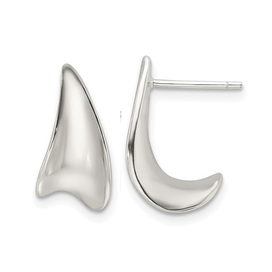 Polished Sterling Silver J-Hoop Earrings Image 1