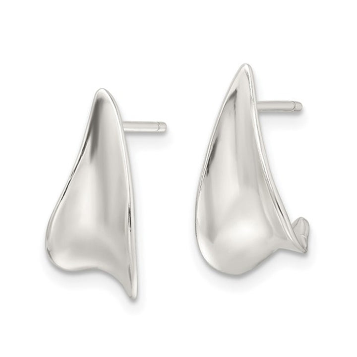 Polished Sterling Silver J-Hoop Earrings Image 4