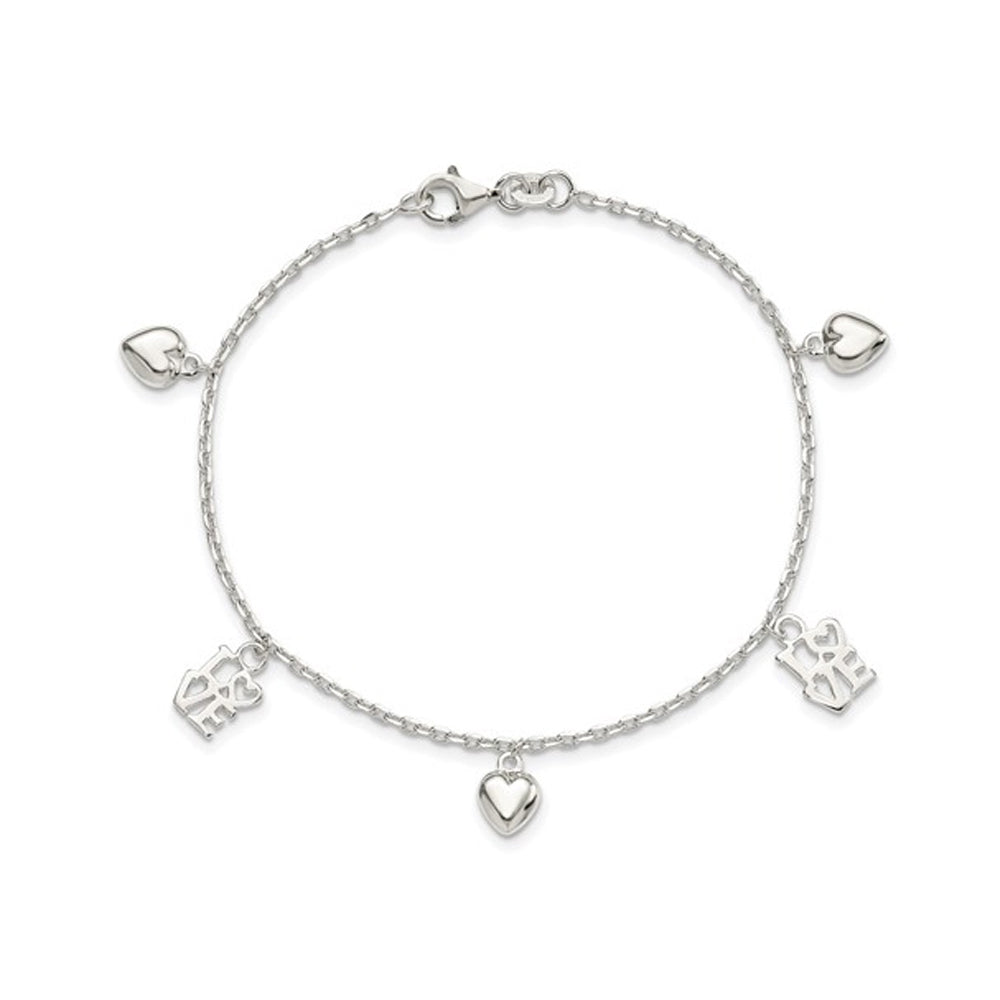 Sterling Silver Heart and Love Charm Bracelet (7.5 Inches) Image 1