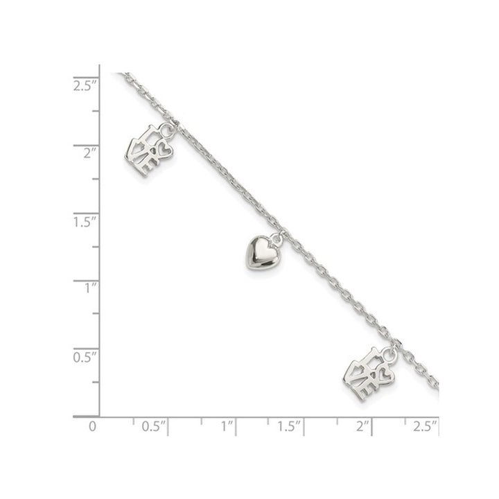 Sterling Silver Heart and Love Charm Bracelet (7.5 Inches) Image 3