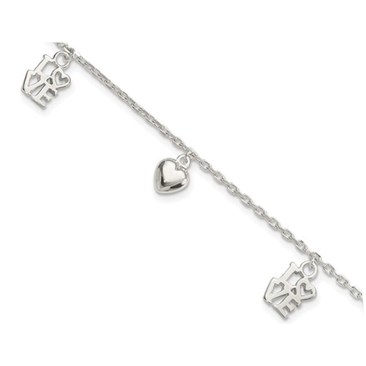 Sterling Silver Heart and Love Charm Bracelet (7.5 Inches) Image 4