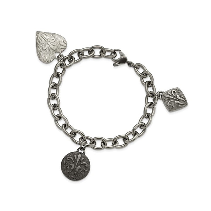 Black Titanium Etched Charm Bracelet (8.0 Inches) Image 1