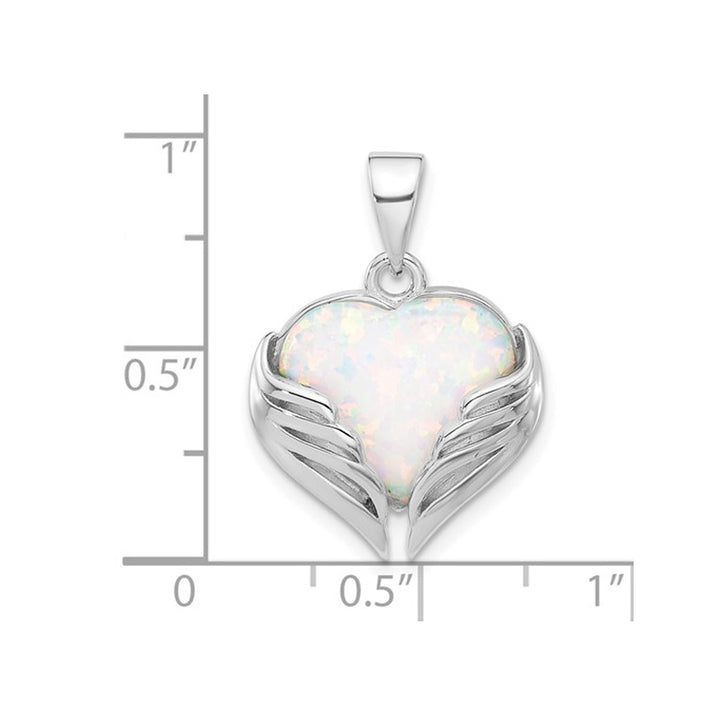 Lab-Created Opal Heart with Wings Pendant Necklace in Sterling Silver with Chain Image 3