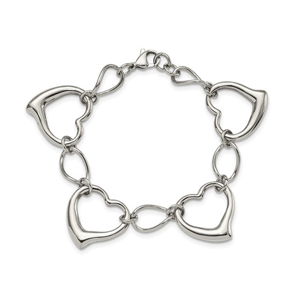 Stainless Steel Polished Hearts Bracelet (7.75 inches) Image 1