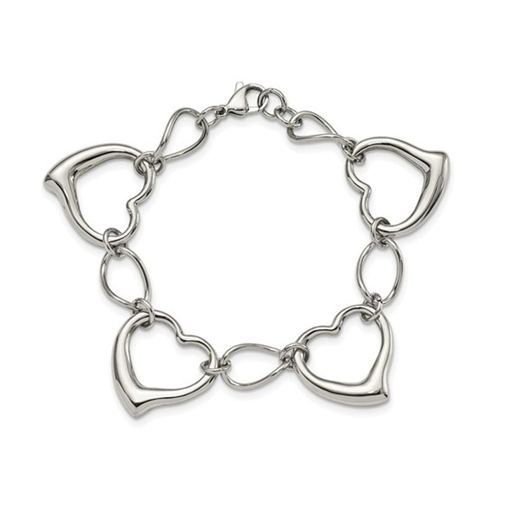 Stainless Steel Polished Hearts Bracelet (7.75 inches) Image 1