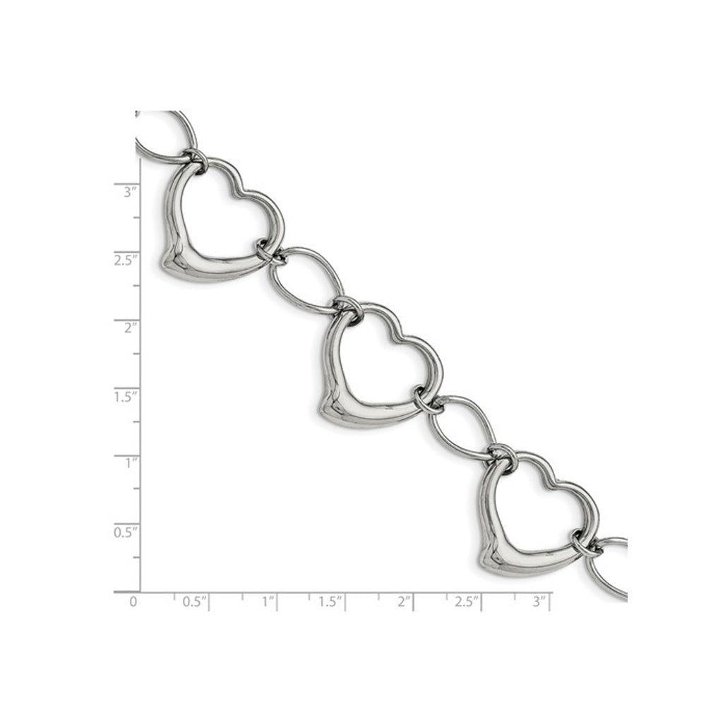 Stainless Steel Polished Hearts Bracelet (7.75 inches) Image 3