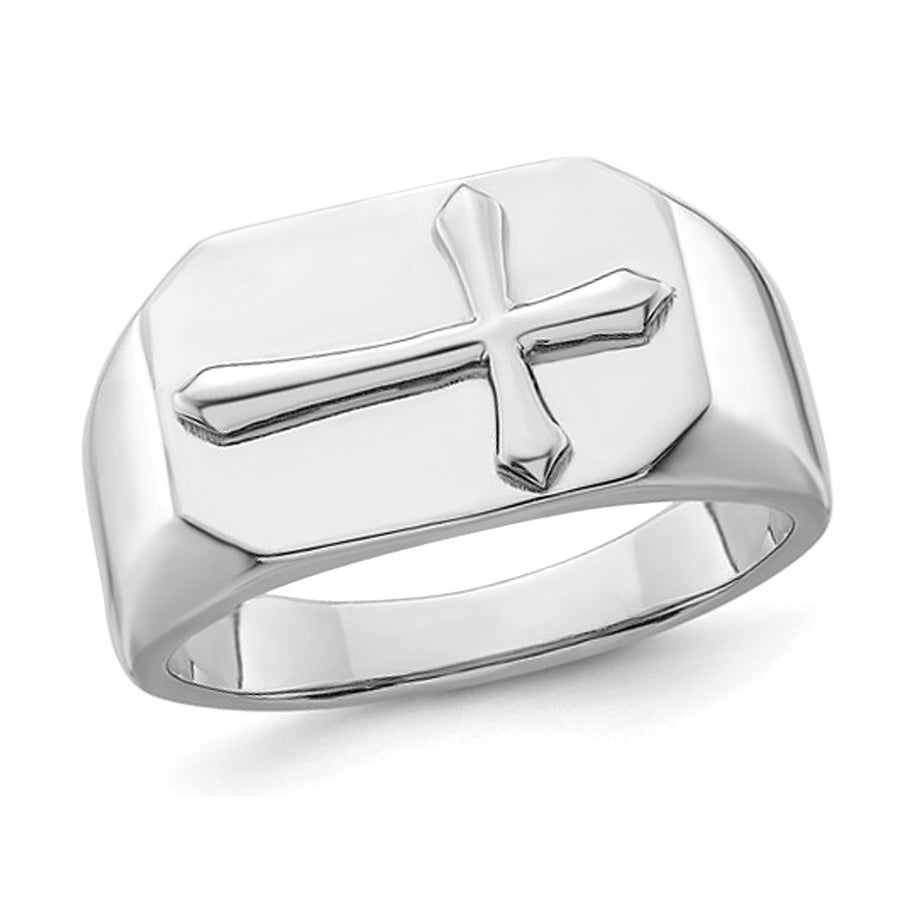 Mens or Ladies Sterling Silver Polished Cross Ring Image 1