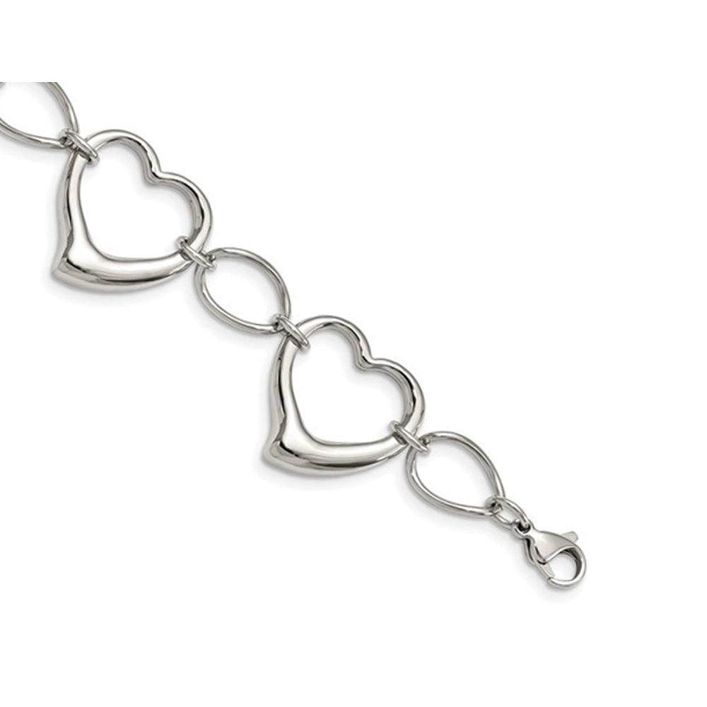 Stainless Steel Polished Hearts Bracelet (7.75 inches) Image 4