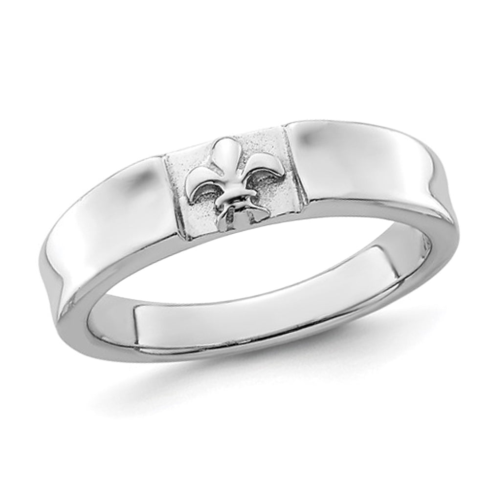 Polished Sterling Silver Fleur-de-Lis Band Ring Image 1