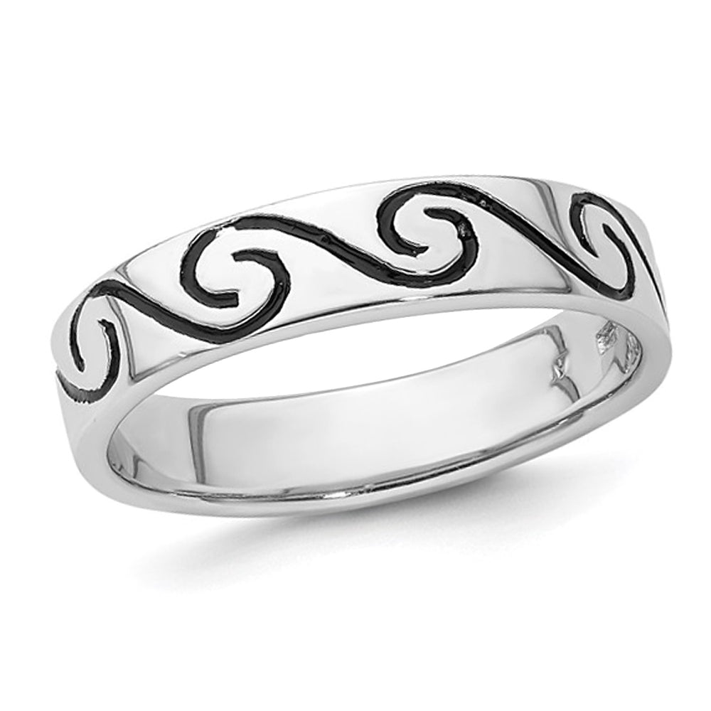 Sterling Silver Antiqued Wave Design Band Ring (4.5mm) Image 1