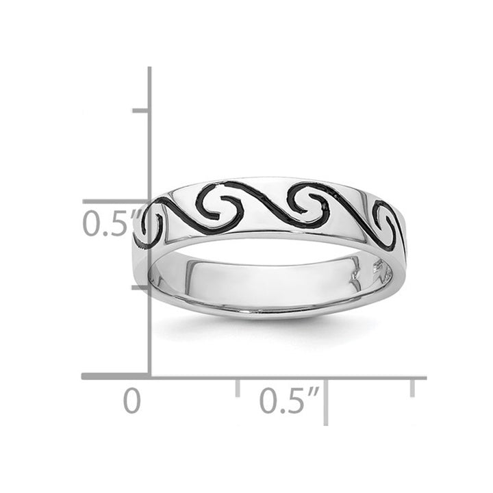 Sterling Silver Antiqued Wave Design Band Ring (4.5mm) Image 3