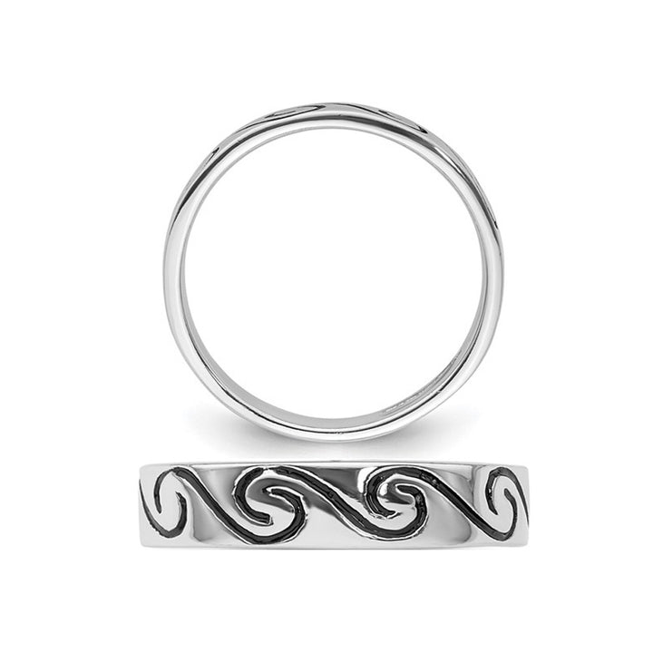 Sterling Silver Antiqued Wave Design Band Ring (4.5mm) Image 4