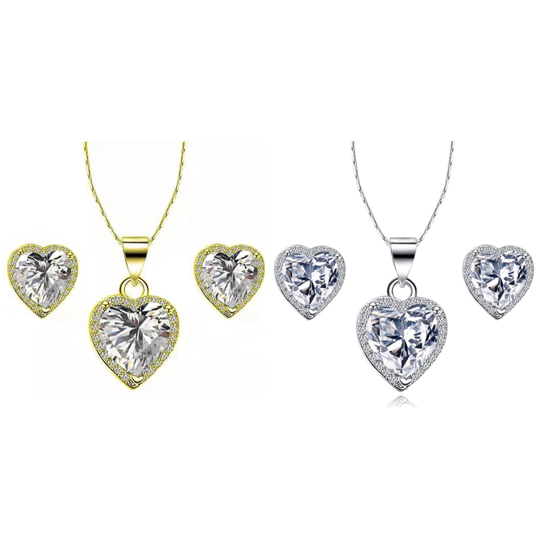 Paris Jewelry 14k Yellow and White Gold 4Ct Created White Sapphire CZ Full Necklace Set 18 inch Plated Image 1