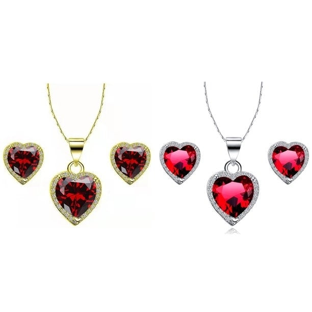 Paris Jewelry 14k Yellow and White Gold 4Ct Created Garnet CZ Full Necklace Set 18 inch Plated Image 1