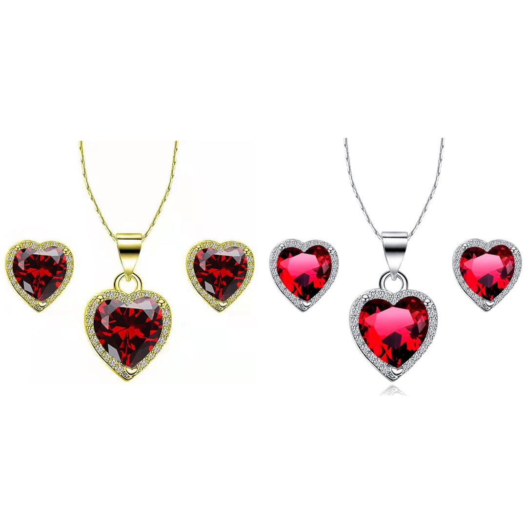 Paris Jewelry 14k Yellow and White Gold 3Ct Created Garnet CZ Full Necklace Set 18 inch Plated Image 1