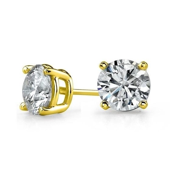 Paris Jewelry 14k Yellow Gold 1-2 Carat 4 Prong Solitaire Round Diamond Stud Earrings. Image 1