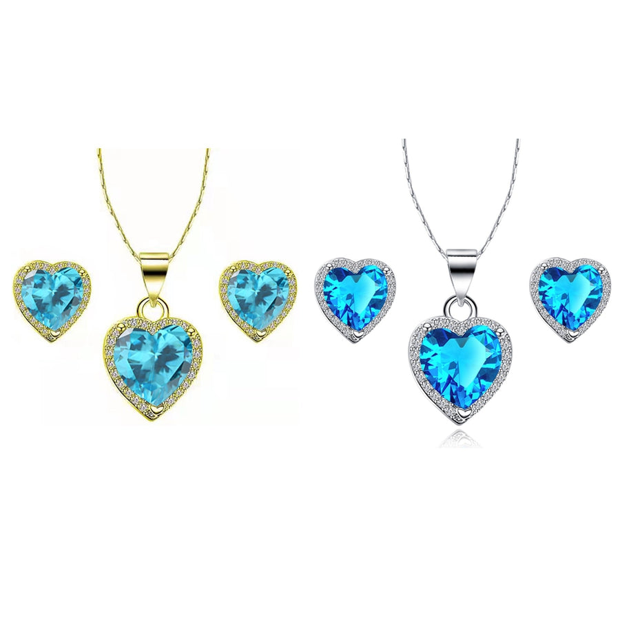 Paris Jewelry 10k Yellow and White Gold 2Ct Created Blue Topaz CZ Full Necklace Set 18 inch Plated Image 1