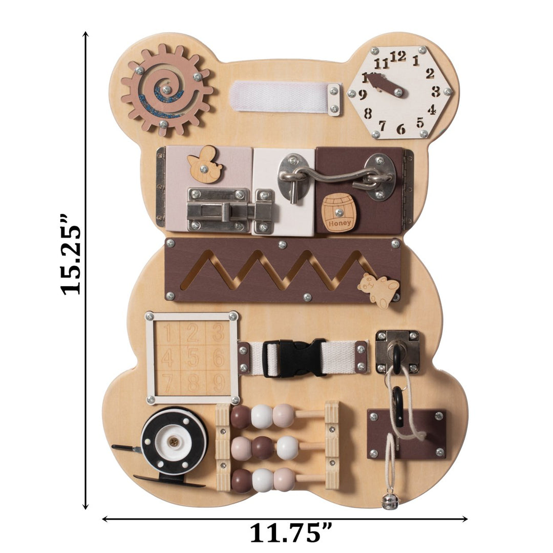 Wooden Bear Shaped Sensory Learning Busy Board for Toddlers 11.75in Durable Toy Image 4