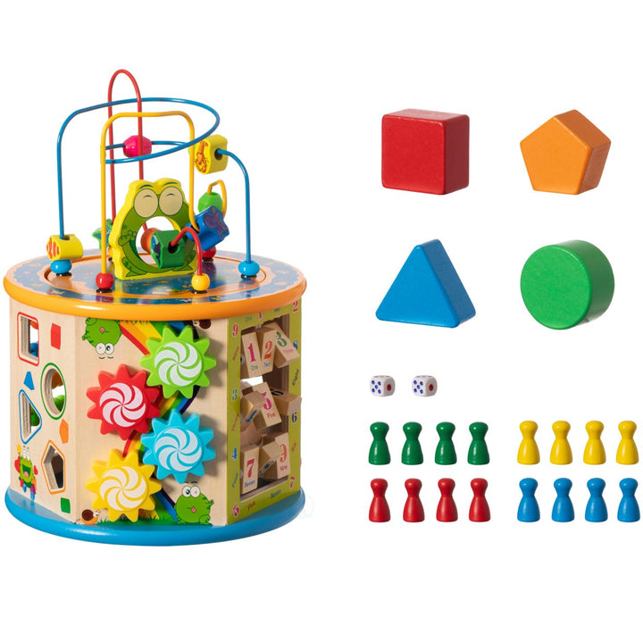 8 in 1 Colorful Wooden Kids Activity Play Cube Durable Toy Center for Playroom Image 1