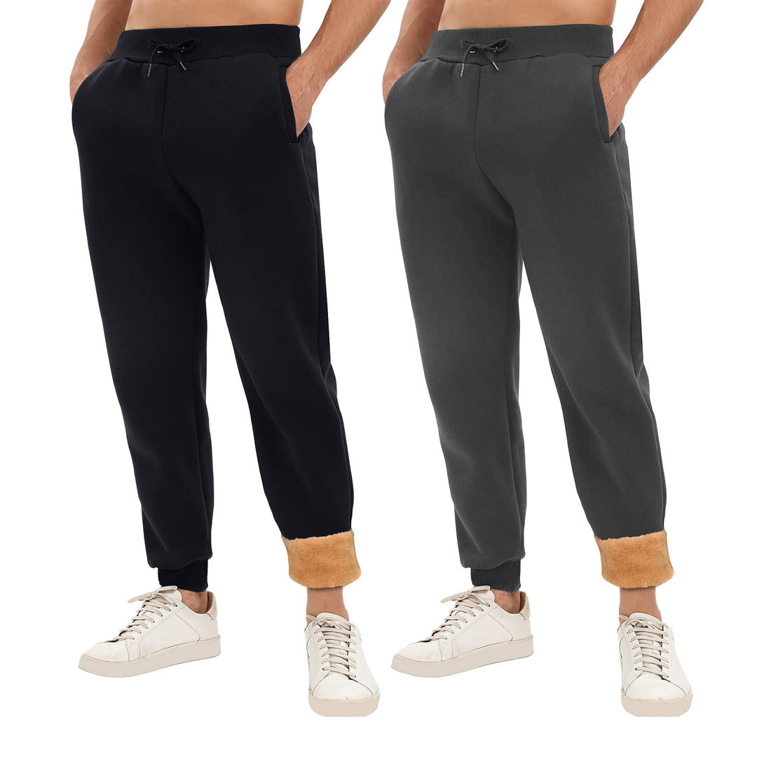 Mens Winter Sherpa Jogger Track Pants 2-Pack Thick Lined with Pockets Image 1