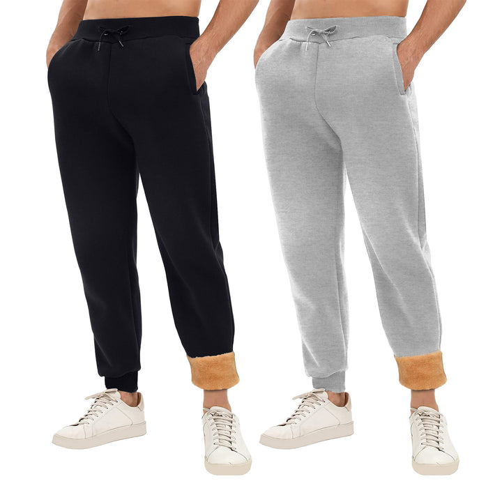 Mens Winter Sherpa Jogger Track Pants 2-Pack Thick Lined with Pockets Image 1